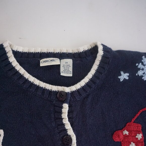 Vintage Cherokee Navy Blue Ice Skates Mittens Winter Button Cardigan Festive 3X - Picture 10 of 11